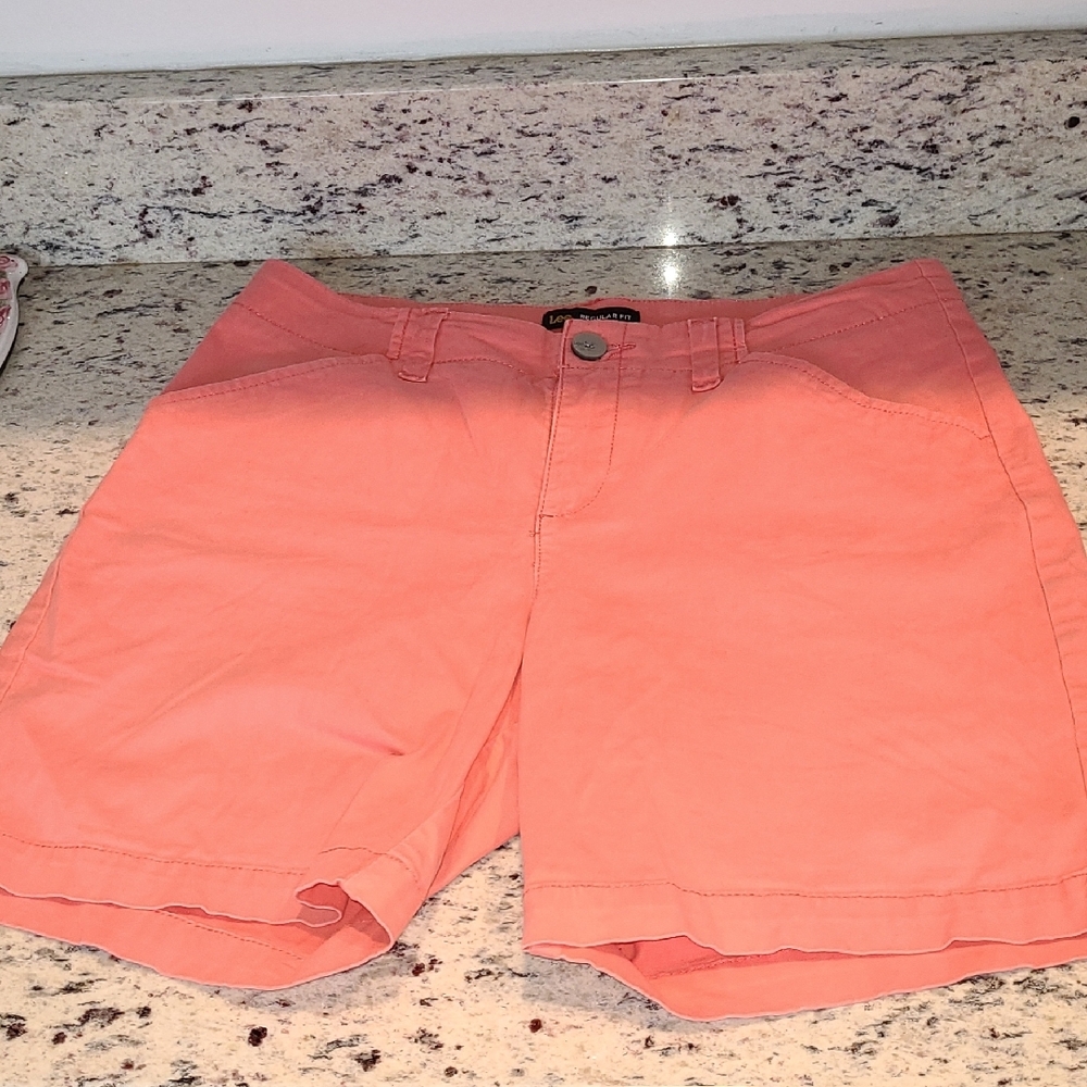 Lee Coral & Khaki Tan Mid-Rise Shorts Casual Cotton Blend Regular Fit Women's 8 - Picture 4 of 15